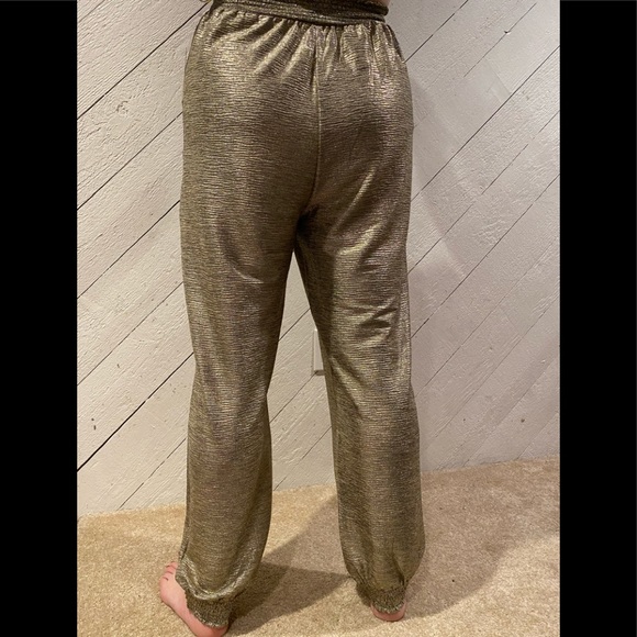 NWT ANTHROPOLOGIE WOMEN'S SIZE M JOGGERS GOLD ELASTIC WAISTBAND PARTY PANTS ! - Picture 6 of 13